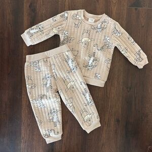 Disney Winnie the Pooh & Tigger Kids Matching Jogger Set Beige Ribbed 24 months